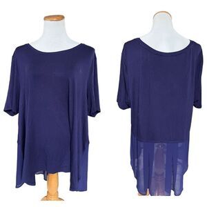 Womens Lane Bryant Mixed Media Indigo Flowy Top - Sz 22/24